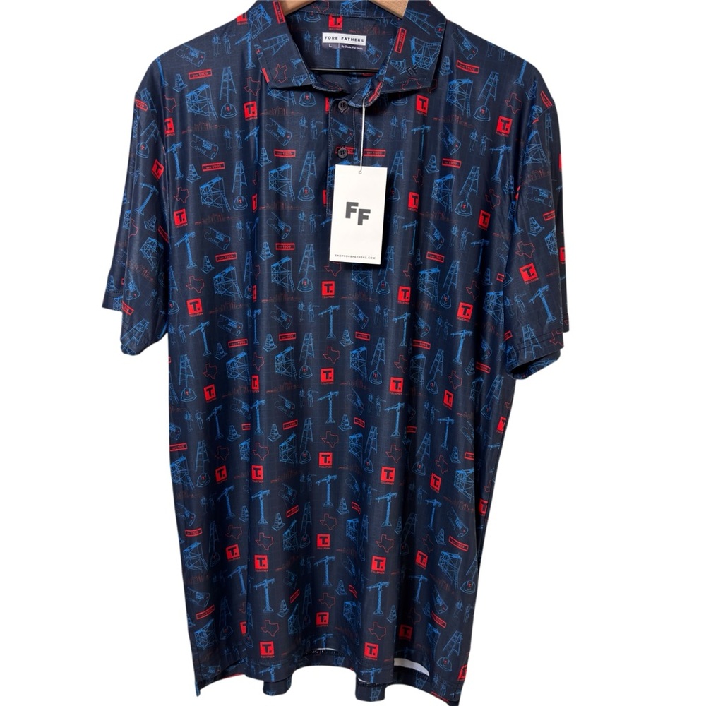 FORE FATHERS LARGE TEXAS BLUE RED MEN POLO SHORT SLEEVE SHIRT BRAND NEW